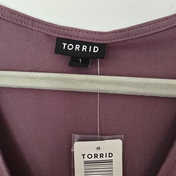 TORRID Women’s Plus Size Mauve Wrap Top Short Flutter Sleeves Tie Sz 1 1X New - Picture 8 of 9